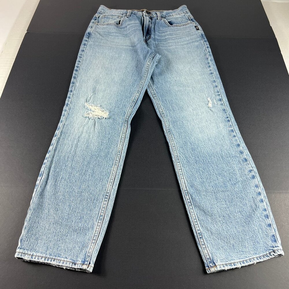 Silver Jeans Women's 28x27 Frisco Straight Ankle Blue Distressed Denim Tag 27x28
